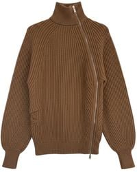 Dondup - Truien & Vesten ,Bruin ,Wol Cardigan Met Schuine Rits - Lyst