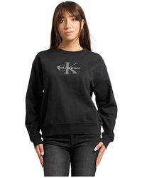 Calvin Klein - Zwart Monogram Sweatshirt Geribbelde Zoom - Lyst