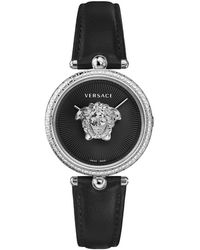 Versace - Orologio con cinturino in pelle nera palazzo - Lyst