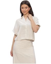 SELECTED - Overhemden ,Linnen Slfviva Ss Cropped Sun Shirt - Lyst
