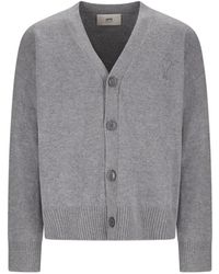 Ami Paris - Truien & Vesten ,Grijs ,Wol Adc Cardigan - Lyst