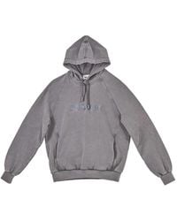 Sunnei - Hoodies & Sweatvesten ,Grijs ,Grijze Dubbele Hoodie Met Logo Borduurwerk - Lyst