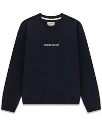 Guess - Hoodies & Sweatvesten ,Blauw ,Katoen Slim Logo Crewneck Sweatshirt - Lyst