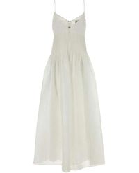 Tory Burch - Kleedjes ,Wit ,Linnen Linnen En Zijde Maxi Jurk - Lyst