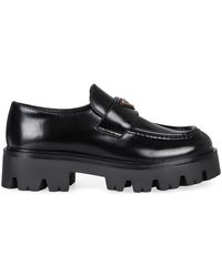 Prada - Schoenen ,Zwart ,Leer Leren Loafers Met Geborsteld Effect - Lyst
