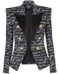 Balmain - Jacke mit sechs knöpfen und "lettre d'amour"-print - Lyst