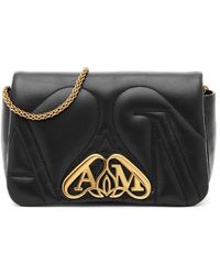 Alexander McQueen - Gesteppte schwarze schultertasche mit gold-hardware - Lyst