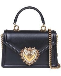 Dolce & Gabbana - Schwarze leder devotion handtasche mit juwelherz - Lyst