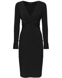 Guess - Zwarte V-Hals Lange Mouw Jurk - Lyst