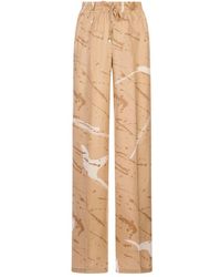 Kiton - Broeken ,Bruin ,Gedrukte Zijden Wijde Pijpen Broek - Lyst