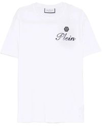 Philipp Plein - Tops ,Wit ,Katoen T-Shirt Met Ronde Hals - Lyst