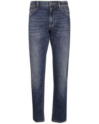 Dolce & Gabbana - Jeans slim-fit in denim lavato con cuciture a contrasto - Lyst