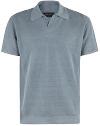 Roberto Collina - Tops ,Blauw ,Denim Denim Polo Shirt Korte Mouw Regular Fit - Lyst