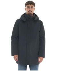Peuterey - Jassen ,Blauw ,Polyester Gewatteerde Jas Met Afneembare Capuchon - Lyst