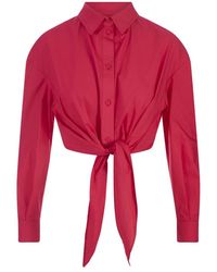 ALESSANDRO ENRIQUEZ - Camisa de popelina de algodón roja con detalle de nudo - Lyst
