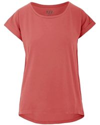 Bomboogie - Korallrote leinen halbarm t-shirt - Lyst