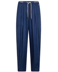 Herno - Broeken ,Blauw ,Linnen Taillebroek Met Trekkoord - Lyst