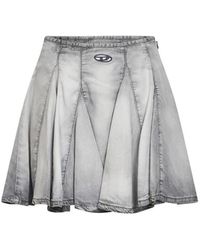 DIESEL - Rokken ,Grijs ,De-Spiki Oval-Logo Geplooide Minirok - Lyst