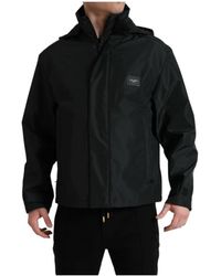 Dolce & Gabbana - Jassen ,Zwart ,Polyester Zwarte Windbreaker Jas Met Logodetails - Lyst