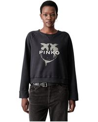 Pinko - Hoodies & Sweatvesten ,Zwart ,Katoen Sweatshirt - Lyst