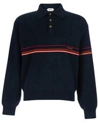 Versace - Tops ,Blauw ,Katoen Katoenen Gebreide Polo Met Geborduurd Logo - Lyst