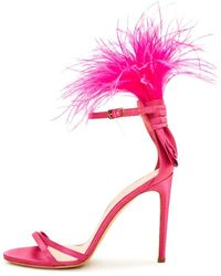 CESARE GASPARI - Elegante schwarze gefiederte knöchelriemen luxus-high-heel-sandalen - fushia - Lyst