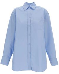 Sportmax - Overhemden ,Blauw ,Katoen Lange Blouse Van Katoenmix - Lyst