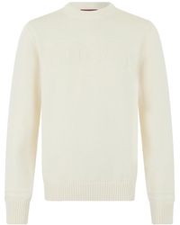 Gucci - Truien & Vesten ,Wit ,Katoen Gebreide Trui Van Katoen En Wol Met Intarsia - Lyst