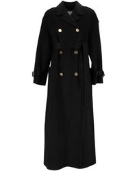 Elisabetta Franchi - Jassen ,Zwart ,Leer Dubbele-Breasted Jas Met Riem - Lyst