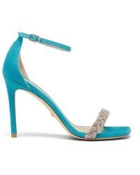 Stuart Weitzman - Schoenen ,Blauw ,Suède Sandaal Met Hoge Hak En Kristallen - Lyst