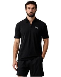 EA7 - Tops ,Zwart ,Polyester Polo Met Logoprint En Ritssluiting - Lyst