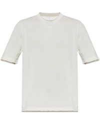 Eleventy - Tops ,Wit ,Katoen T-Shirt Met Textuur En Ronde Hals - Lyst