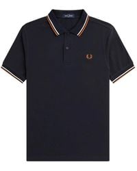 Fred Perry - Tops ,Blauw ,Katoen Piqué Polo M3600 Dubbele Streep - Lyst