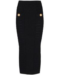 Balmain - Rokken ,Zwart ,Nylon Hw 2Btn Knit Midi Skirt - Lyst