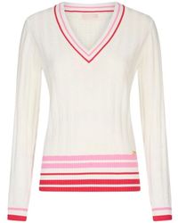 Liu Jo - Truien & Vesten ,Wit ,Nylon Trui Met V-Hals - Lyst