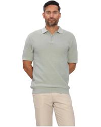 SELECTED - Tops ,Groen ,Slhcran Ss Knit Structure Zip Polo Noos - Lyst