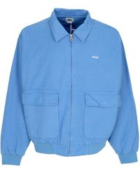 Obey - Jassen ,Blauw ,Katoen Blauwe Bomberjack Met Ritssluiting - Lyst