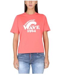 DSquared² - Tops ,Roze ,Katoen Graphic Printed Crewneck T-Shirt - Lyst