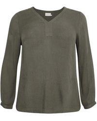 Kaffe - Overhemden ,Groen ,V-Hals Lange Mouw Blouse Grape Leaf - Lyst