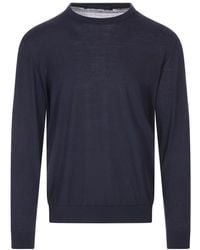 Kiton - Truien & Vesten ,Blauw ,Wol Blauwe Wol Ronde Hals Sweater - Lyst