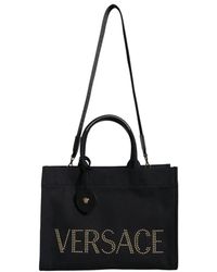 Versace - Tassen ,Zwart ,Canvas Leren Crossbody Tote Tas - Lyst