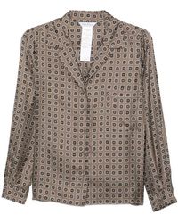 Max Mara - Overhemden ,Bruin ,Semi-Fitted Gedrukte Zijden Blouse - Lyst