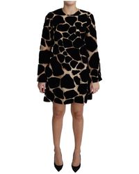 Dolce & Gabbana - – Schwarzes, gerade geschnittenes Minikleid mit Giraffen-Print - Lyst