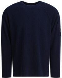C.P. Company - Blauwe Gebreide Trui Met Ronde Hals - Lyst