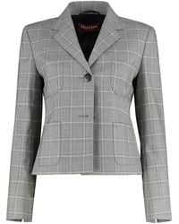 Max Mara - Jassen ,Grijs ,Leer Klassieke Blazer Met Ruitpatroon En Enkele Knoop - Lyst