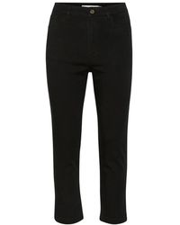 Gestuz - Broeken ,Zwart ,Katoen High-Waisted Slim-Fit Capri Broek - Lyst