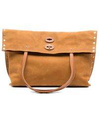 Zanellato - Stud Versierde Bruine Suède Handtas - Lyst