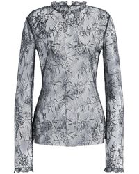 Alberta Ferretti - Overhemden ,Grijs ,Pailletten Camicie Pizzo Con Ricamo Pailettes - Lyst