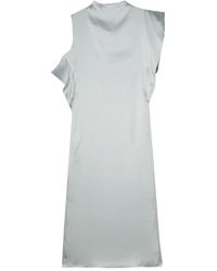 Fendi - Blauwe Zijden Midi-Jurk Met Ruffles - Lyst