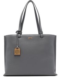 DKNY - Tassen ,Grijs ,Leer Casual Grijze Leren Tote Tas - Lyst